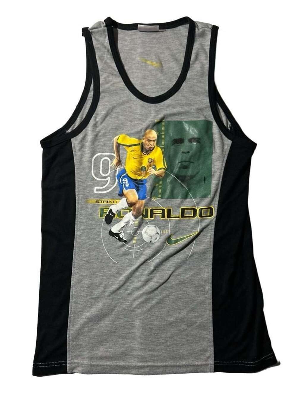 VTG 90s Nike Ronaldo Nazario Brazil Soccer Tank Top Grey Black XL